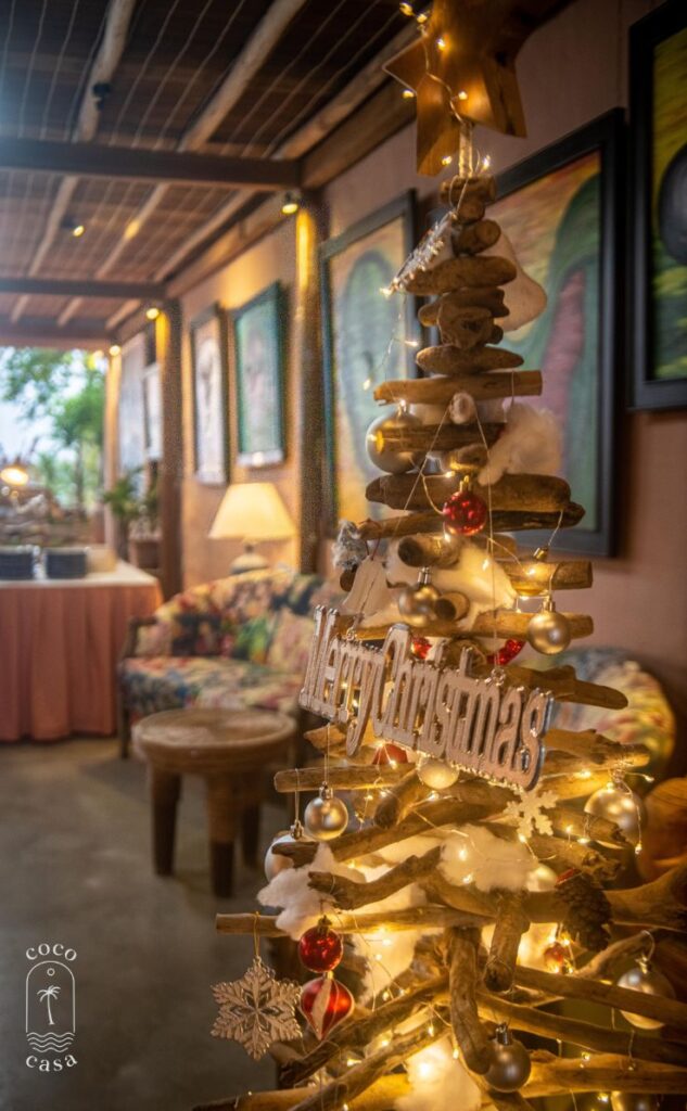 handmade wooden Christmas Tree decorated beautifully at Coco Casa Vietnam
